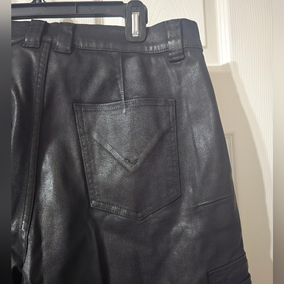 Coated Wide Leg Cargo Jeans by Hudson, Black Leather Effect, High Waist, EUC! - Picture 10 of 15